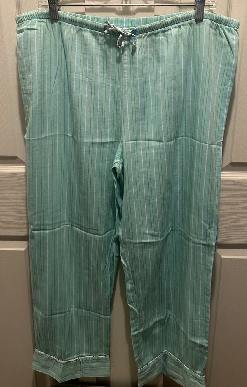 VINTAGE Adonna Women LARGE Green Striped Pajama Pants Sleepwear Lounge